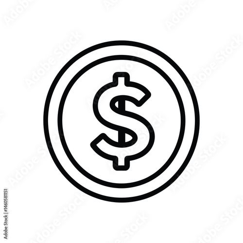 Line Art Coin Dollar Symbol Icon Design on Transparent Background, Minimalist Style