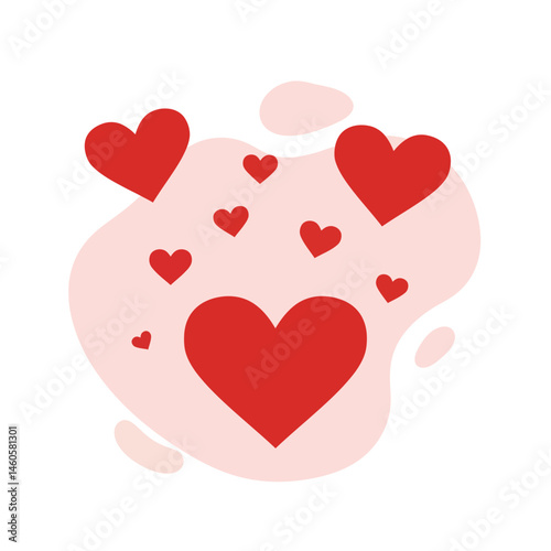 Red hearts love icon with pink abstract background for romantic and affectionate design elements 
