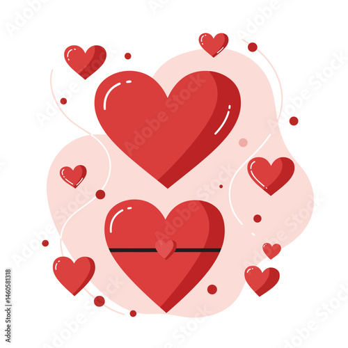 Red hearts with lock and key design for romantic love and Valentines Day celebration illustration vector 