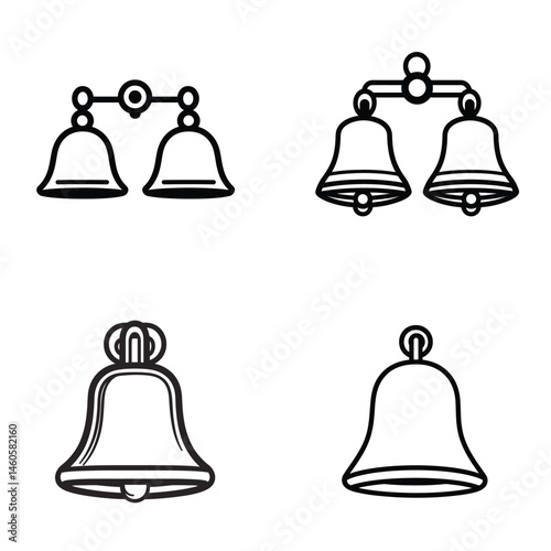 Line Art Collection Variety of Bell Designs on Transparent Background, Bell Icon Set