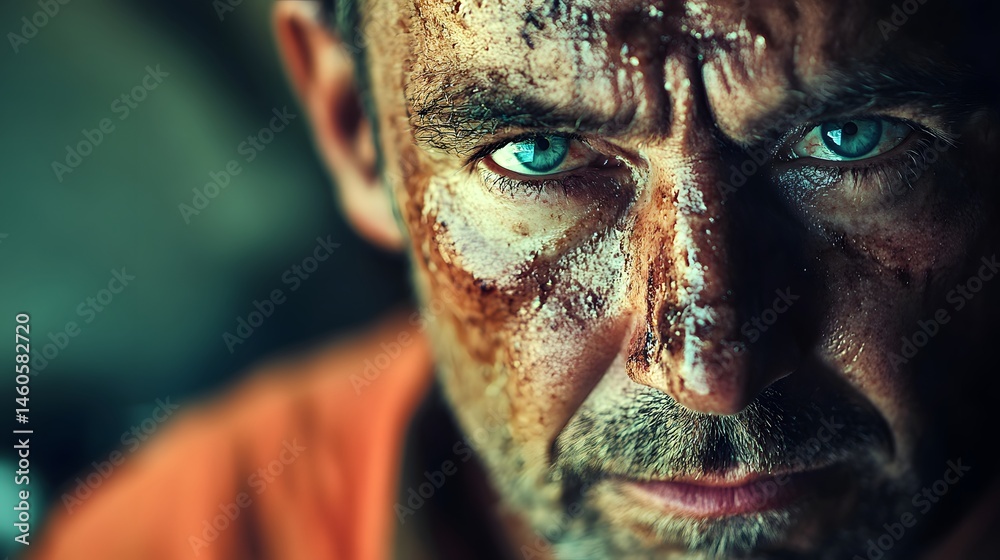 Mechanic's Face with Grease Stains: Portrait of a mechanic's face, with grease stains and a determined expression, set in a garage.
Mechanic's Face with Grease Stains: Portrait of a mechanic's face, with grease stains and a determined expression, set in a garage.