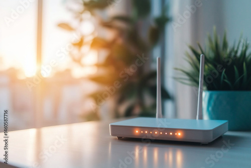 Wireless internet modem router with plant home office technology