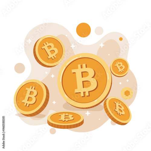 Bitcoin cryptocurrency digital coins golden tokens virtual currency illustration design vector art 
