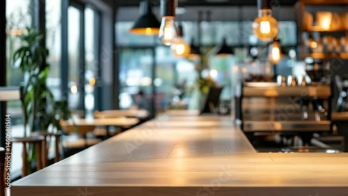 Wallpaper Mural Empty cafe counter with warm lighting and blurred background.  Focus on the clean, wooden surface of the bar. Torontodigital.ca