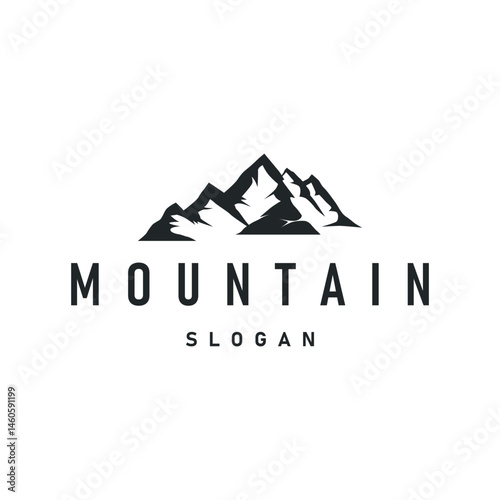 black silhouette concept with old vintage design simple mountain logo natural scenery symbol templet illustration mountain nature