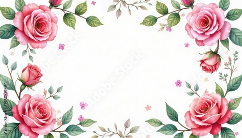 Delicate watercolor roses & leaves, repeating seamlessly , background, flower