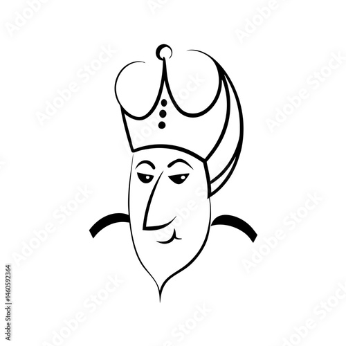 Abstract queen portrait in crown, one-line minimalist style