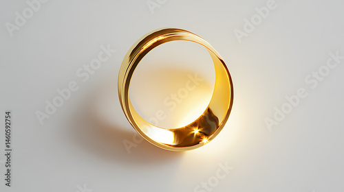 A bright gold ring shines against a pure white background, highlighting its elegance and craftsmanship. [Solar Echoes] | Halo Echo | ringed shine. Illustration