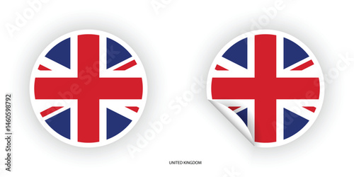 United Kingdom sticker flag in circle shape and circle peeled shape on white background. United Kingdom  flag icon in circular form	
