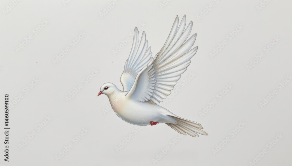 Obraz premium Graceful white dove in flight serene background illustration calm environment side view freedom concept