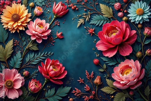 Intricate woven floral tapestry, rich jewel tones, decor, spring, art