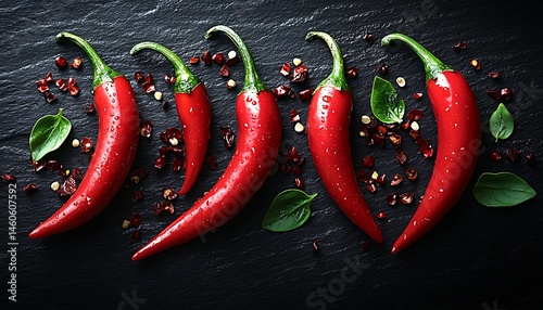 Red chili peppers and spices photo