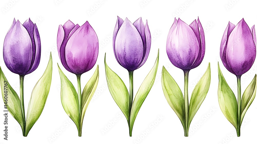 Fototapeta premium Watercolor style flora elegant tulips celebration nature artwork serene garden view