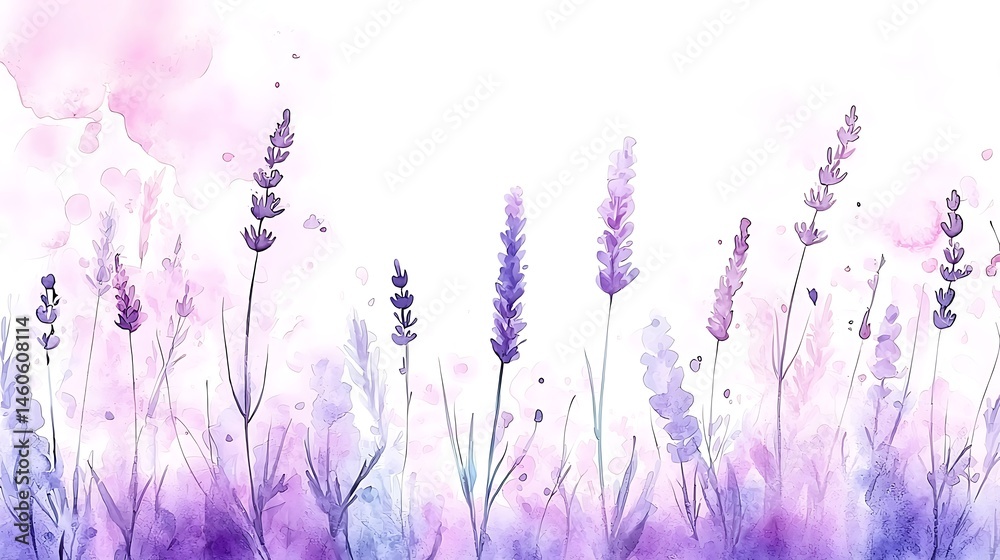 Naklejka premium Lavender flowers in watercolor style nature landscape floral art calm environment