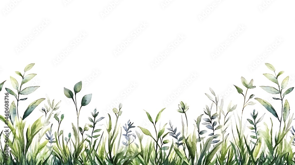 Obraz premium Flora watercolor style arrangement nature scene botanical art vibrant greens peaceful view