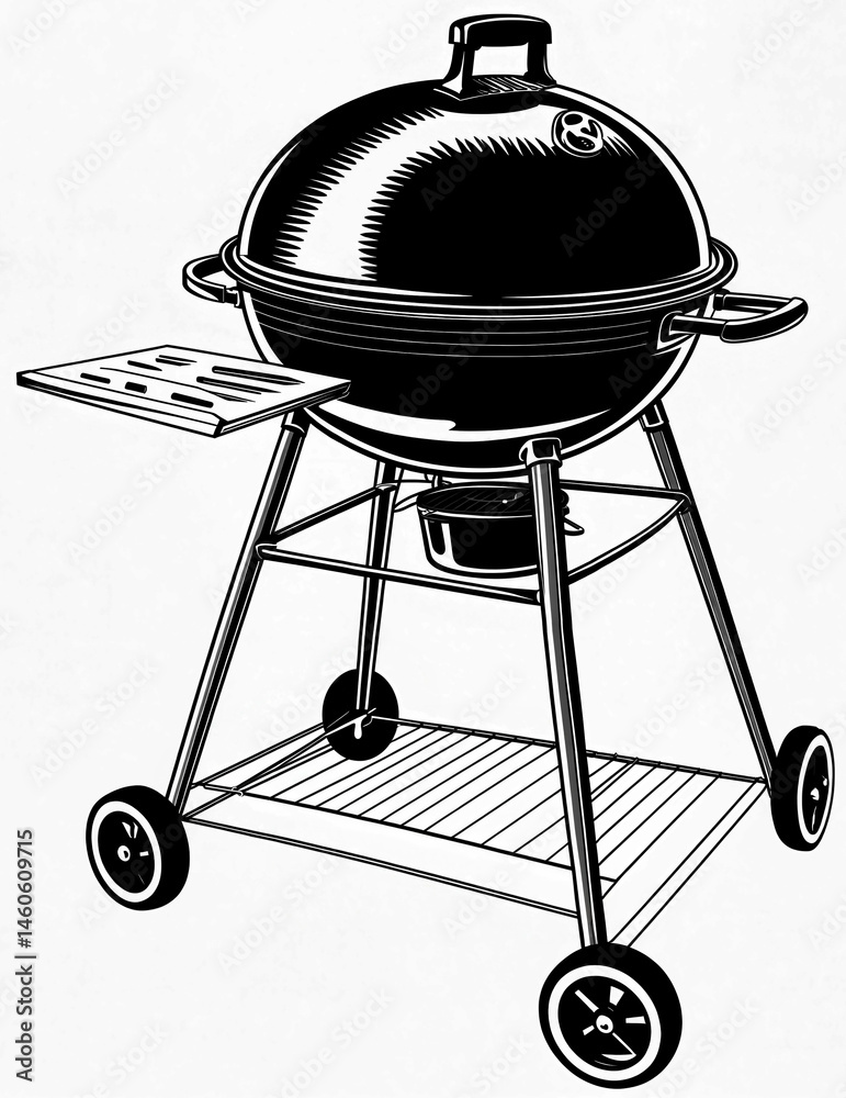 black and white barbecue grill illustration