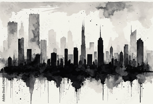 Obraz na płótnie painting style city skyline in black and gray illustration background w salonie