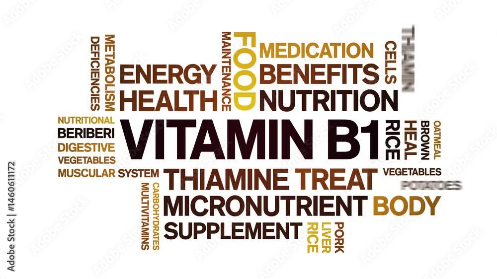 Vitamin B1 animated word cloud;text design animation tag kinetic typography seamless loop. Vitamin B1 animated word cloud;text design animation tag kinetic typography seamless loop.