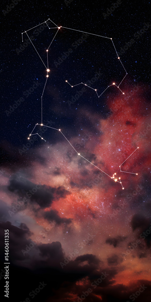 © Ivania - Intricate Astronomy Chart of Constellations Against a Starry Night Sky
