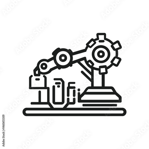 Line art Robotic arm automation system industrial machine with transparent background