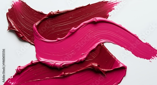 Dynamic Swirls of Crimson and Fuchsia Lipstick Strokes Creating Modern Art On White Surface Showcasing Vibrant Beauty and Artistic Expression