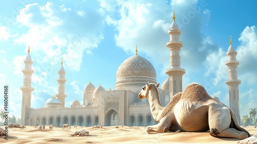 Wallpaper Mural Digital illustration of a mosque and camel in a desert landscape. Torontodigital.ca