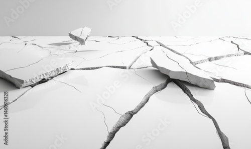 Cracked white surface, fragmented pieces