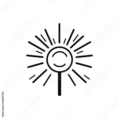 Line Art Smiling Magnifying Glass with Rays on Transparent Background