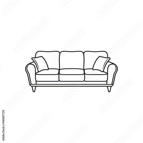 Line art Sofa with cushions, couch design on transparent background