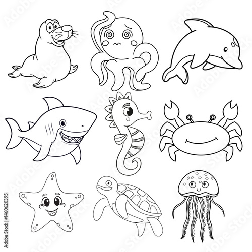 set of cartoon sea animals