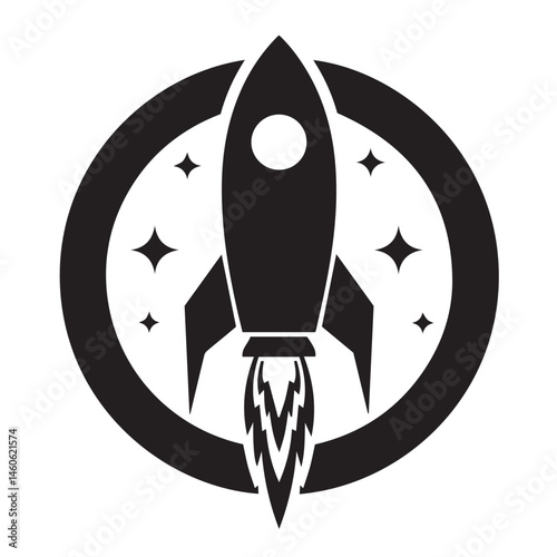 Retro style rocket ship launch silhouette set ideal space exploration branding apparel

