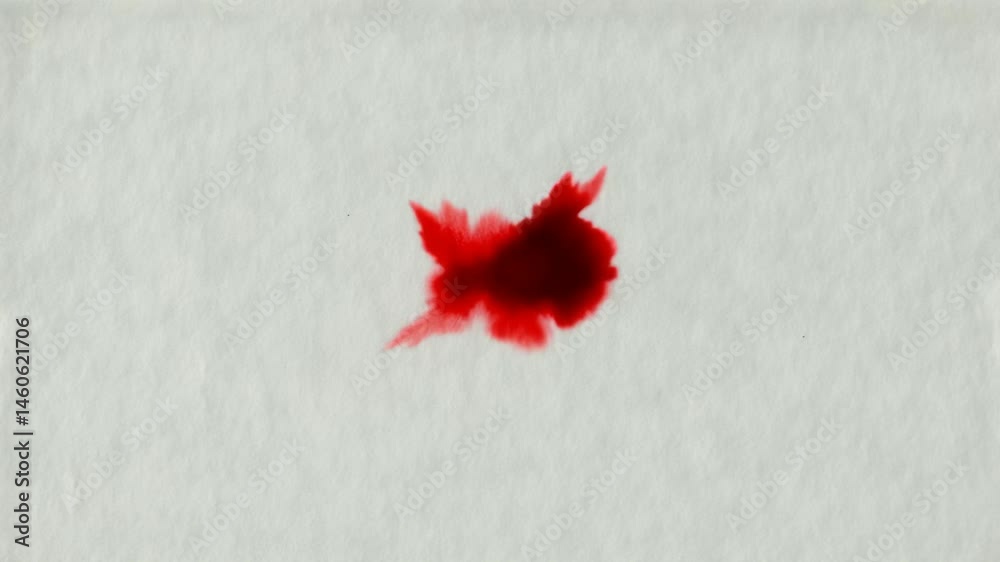 Red liquid blooms and spreads on a white surface, creating organic, absorbent patterns