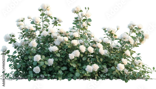 white rose bush full bloom isolated on white background

