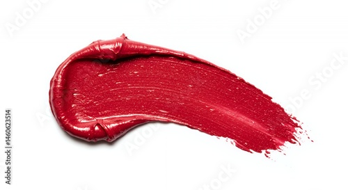 Closeup of Shimmering Ruby Red Lipstick Stroke with Gold Glitter on White Backdrop Detailed Macro Studio Shot for Beauty Cosmetics