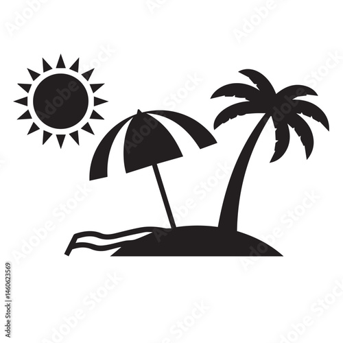 Palm tree with hammock and sun conveying ultimate relaxation and freedom

