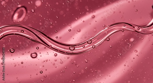 Macro Shot of Flowing Rosequartz Gel with Air Bubbles and Blurred Background for Beauty Product Advertising