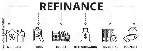 Vector illustration of refinance. Refinancing is the replacement of an existing debt obligation with another debt obligation under different terms