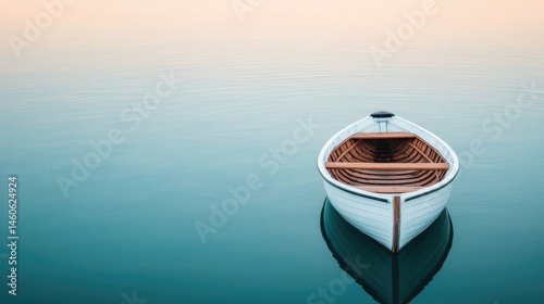 Serene Single Boat Floating on Calm Water at Sunrise