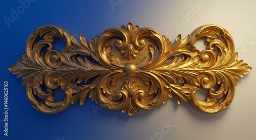 Ornate Golden Baroque Frame with Acanthus Leaves on Royal Blue to Ivory Gradient Background Illuminated with Warm Glow
