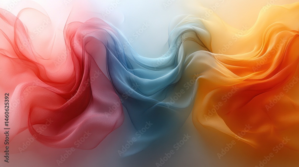 Obraz premium Abstract Colorful Silk Waves: A Symphony of Red, Teal, and Orange Hues