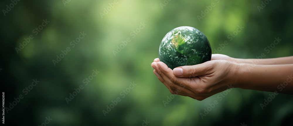 Protecting Our Planet Hands holding a green Earth globe against a lush nature background promoting environmental care and sustainability. Protecting Our Planet Hands holding a green Earth globe against a lush nature background promoting environmental care and sustainability.