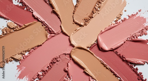 Cosmetic Textures on White A Captivating Mosaic of Blended Foundations and Blushes in Gradient Arrangement Creating Abstract Beauty For Creative Projects