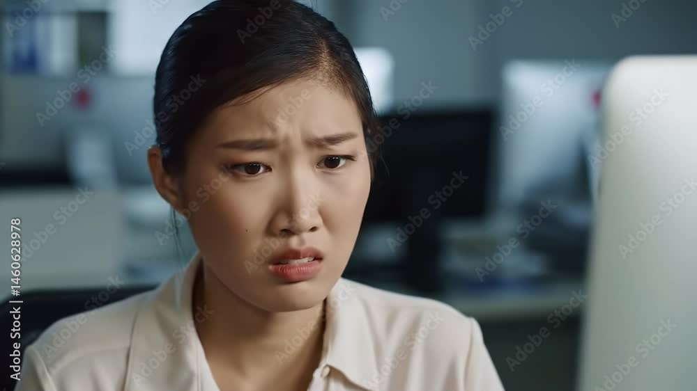 An employee in an office shows a worried expression while staring at a computer screen. The atmosphere is tense as the unexpected information unfolds, creating a sense of urgency. An employee in an office shows a worried expression while staring at a computer screen. The atmosphere is tense as the unexpected information unfolds, creating a sense of urgency.