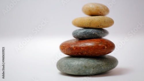A neatly arranged stack of rocks illustrating market zen and mindful awareness in a serene natural environment photo