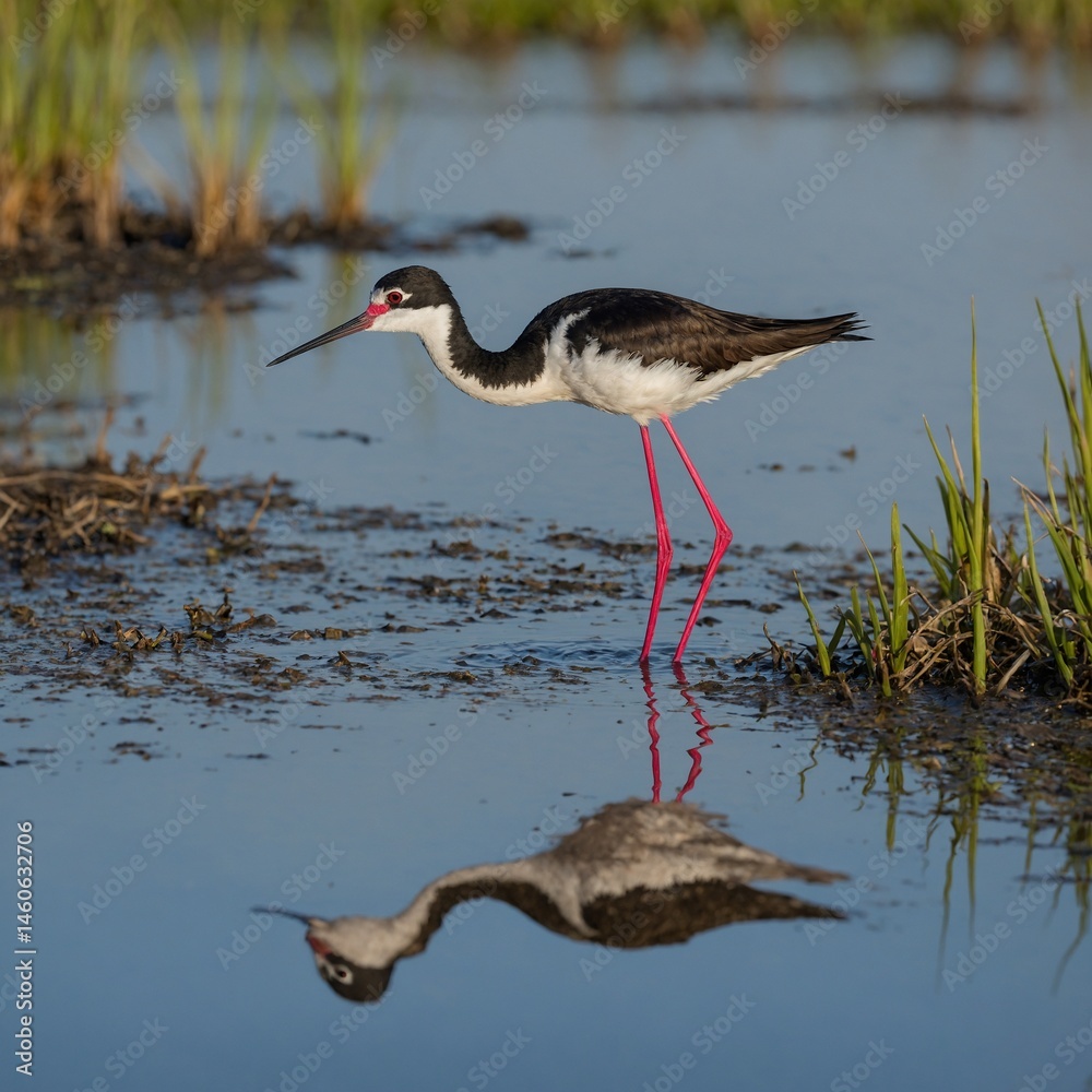 Fototapeta premium Black-necked Stilt on Shallow Water.