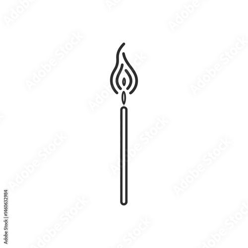 Lit Matchstick Line Art on Transparent Background, Isolated Single Object, Simple Icon
