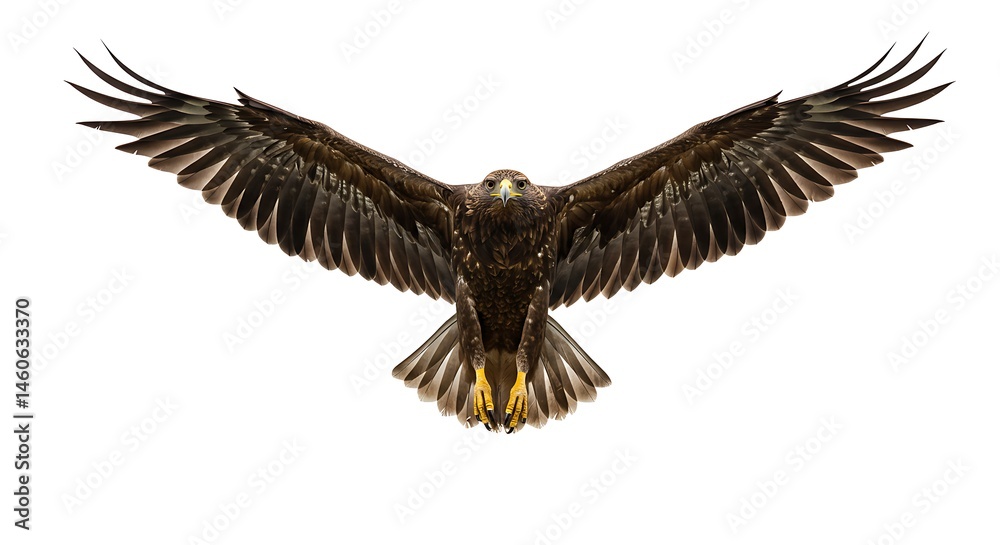 Obraz premium A majestic eagle soaring with wings spread, on a pure white background