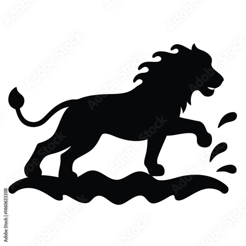 A Lion Jumping Over a River Silhouette Vector