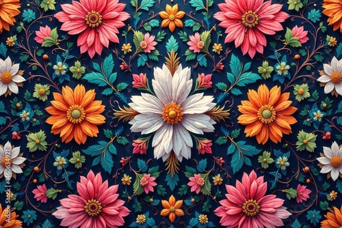 Wallpaper Mural Intricate floral textile design, repeating motif, vines, botanical, bloom Torontodigital.ca