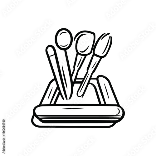 Makeup Brushes Isolated on White Minimalist Black Line Art Design